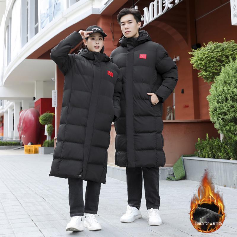 

Унисекс Хлопковое пальто средней длины для спортсменов, Тренировочная куртка длиной ниже колена, Верхняя одежда с толстой подкладкой 3XS чёрный