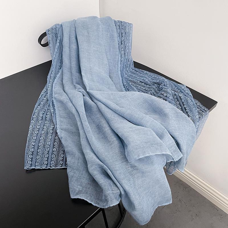 

Длинный тонкий шарф с кружевной линией для весны и осени, японская и корейская женская модная однотонная шаль, высококачественный хлопковый шарф с нитью 195*90cm