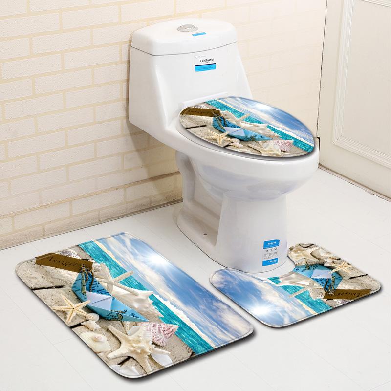 Beach Bathroom Three-Piece Floor Mat Doormat Bathroom Carpet