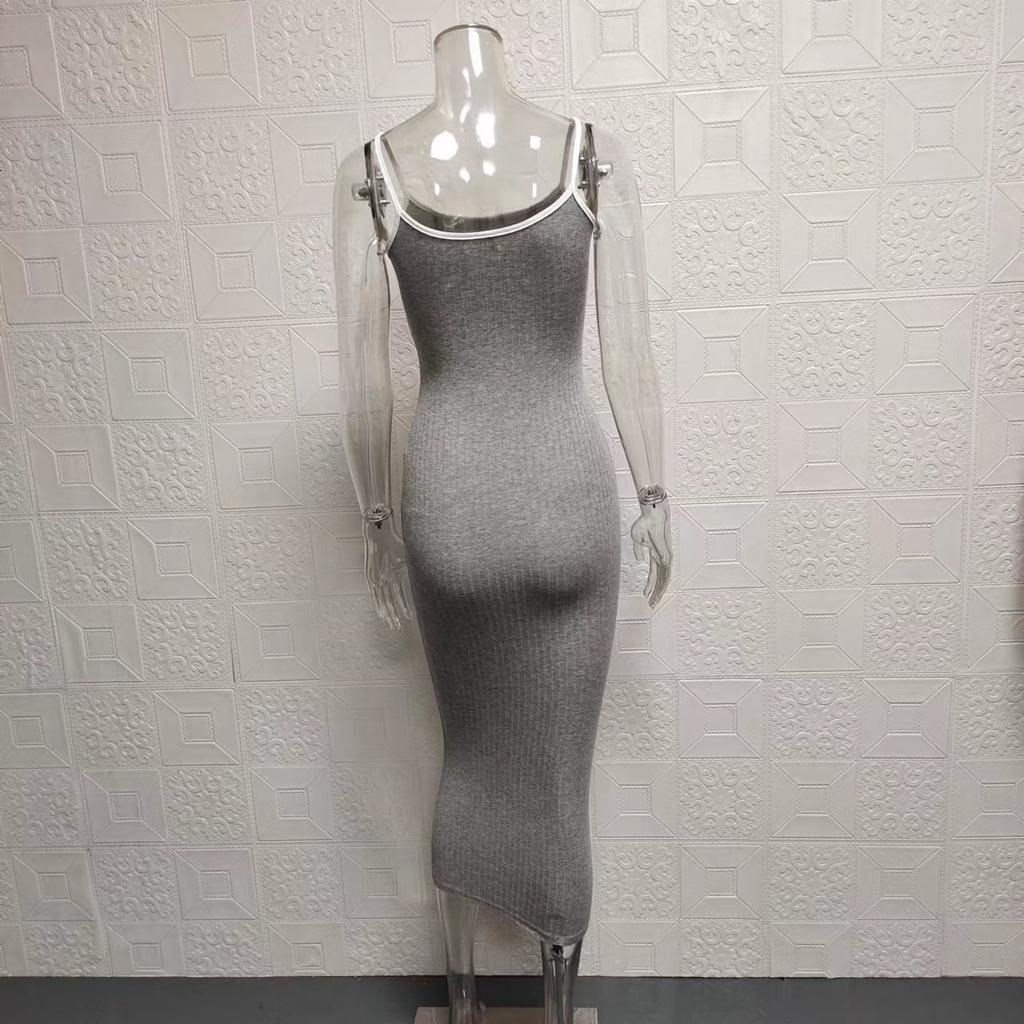 Women's Summer New Sexy Solid Color Spaghetti Strap Midi Dress Backless Slim Fit Ribbed Knit Bodycon Dress for Party Club Daily Wear