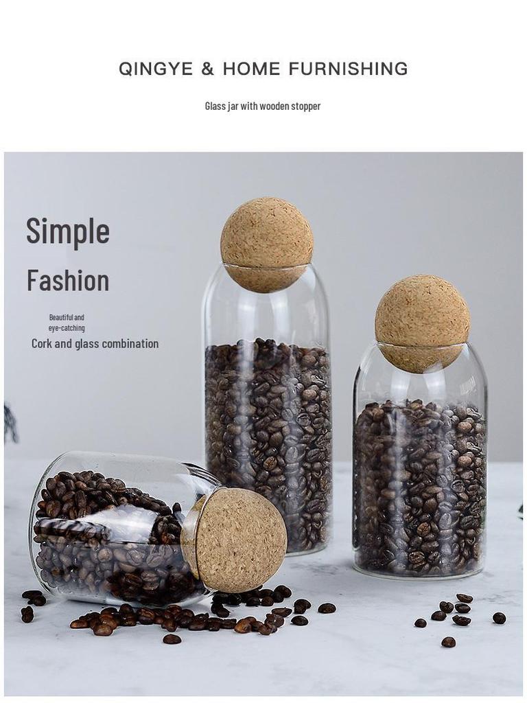 Transparent Borosilicate Glass Jar with Cork Stopper for Tea, Coffee, and Cereal Storage