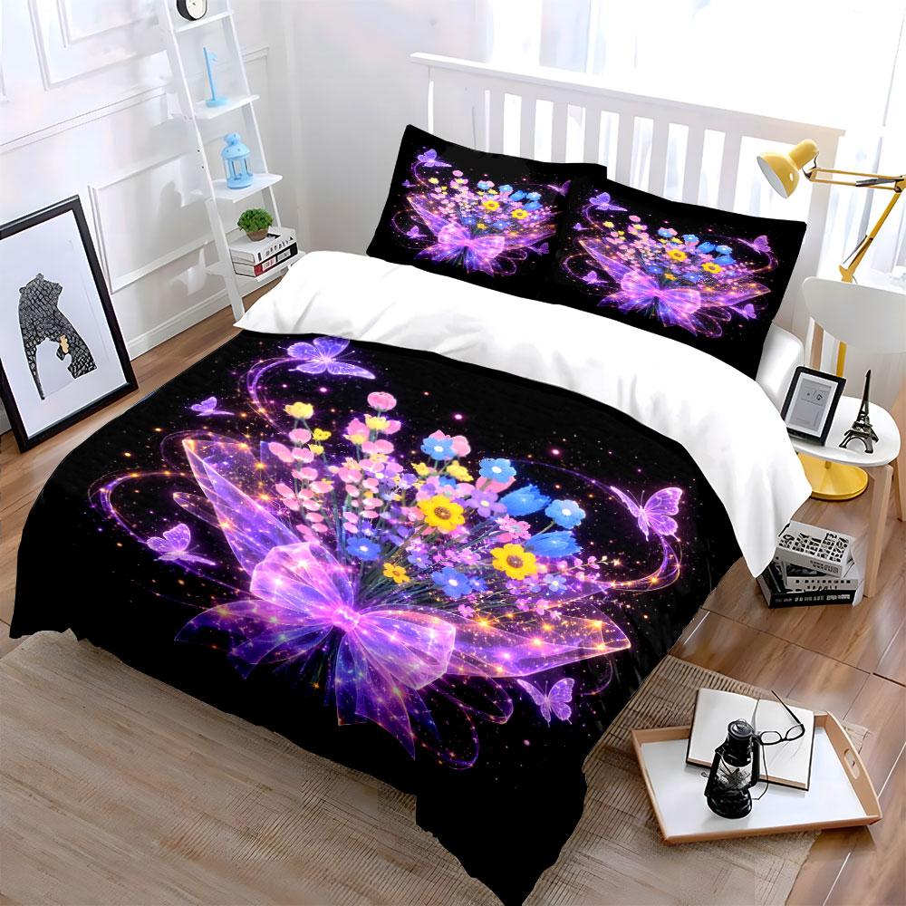 Glowing Floral Bouquet Design Bedding Duvet Cover Set (1*Duvet Cover 2*Pillowcases, without duvet insert)
