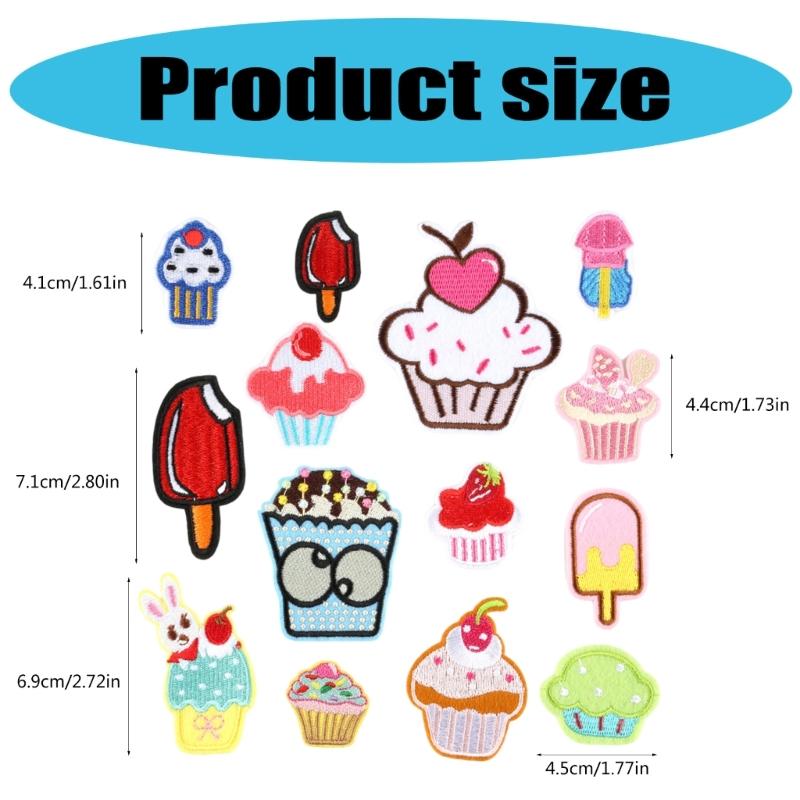 14 Pcs Food Sewing Patches Cake Applique Patches Embroidered Patches Iron On Patches Repair Patches for Jeans Bag