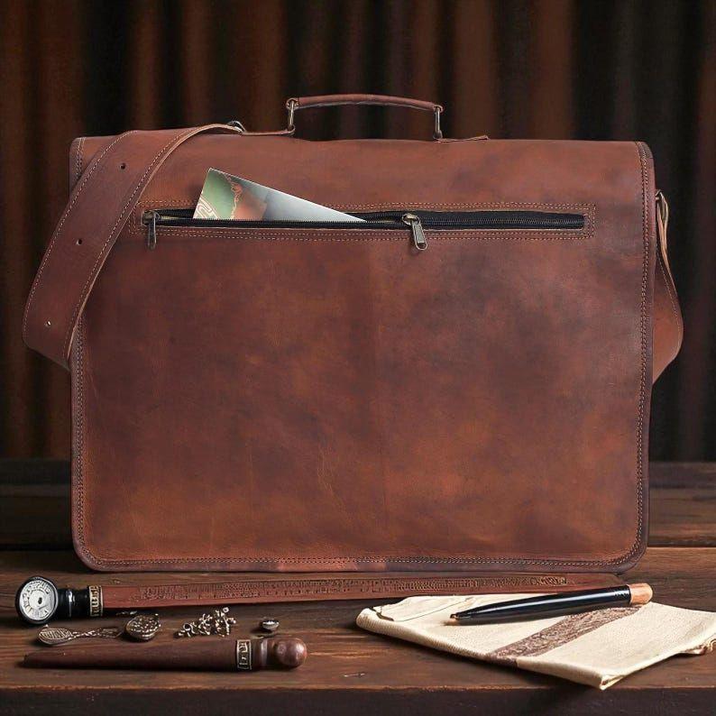 Handmade Goat Leather Messenger Bag – Vintage Laptop Briefcase for Men & Women | Canvas-Lined Satchel by Broken Artisan