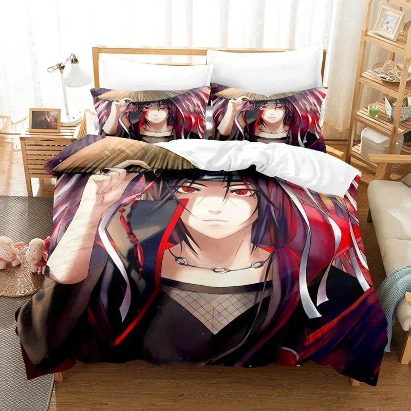 Naruto Bedding Set Quilt Cover Uchiha Sasuke Pillowcase Anime Kakashi Decor Bed Spead Bedroom Duvet Cover Bedding Suit Kids Gift