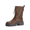 2025 winter new mid-tube knight boots women's platform locomotive boots Internet celebrity belt buckle Korean version leather boots women's outer wear