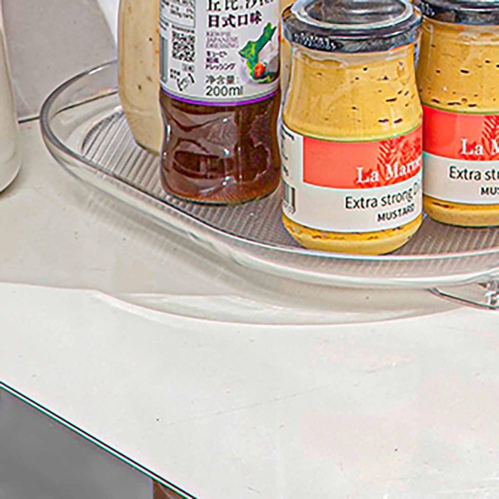 Tisch-Gewürzlagerregal, drehbares Haushaltslagerregal, transparenter, umkehrbarer Kühlschrank-Drehteller