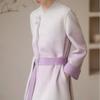 Fashionable Literary Classic Style Standing Collar Long Woolen Coat  with Belted Waist