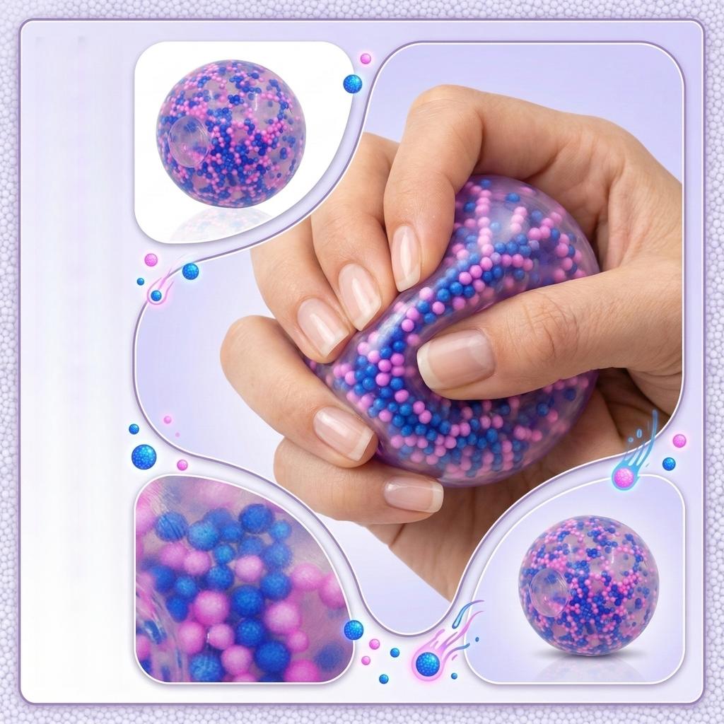 Stress Relief Ball Soft Squeeze Toy Round Shape with Bead Filling for Hand Exercise and Sensory Stimulation Suitable for Office Home School Use