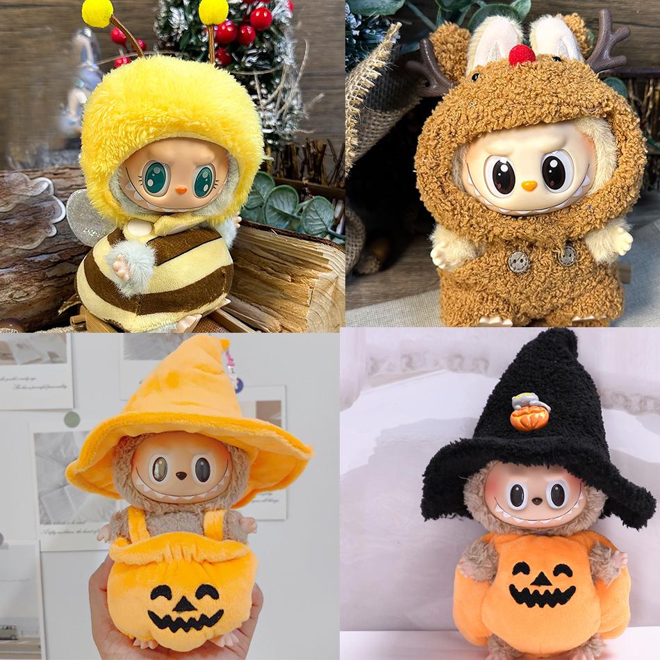 15/17cm Labubu Clothes Christmas Outfit Halloween Pumpkin Shawl Cute Plush Set for Accessories Christmas Holiday Gift In Stock