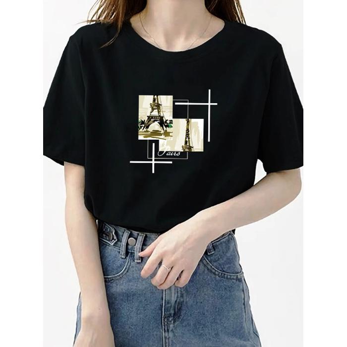 

Женская футболка из чистого хлопка в гонконгском стиле, темно-зеленая, в зарубежном стиле, с круглым вырезом, с коротким рукавом, лето 2025, новая, корейская версия, свободная, с принтом S