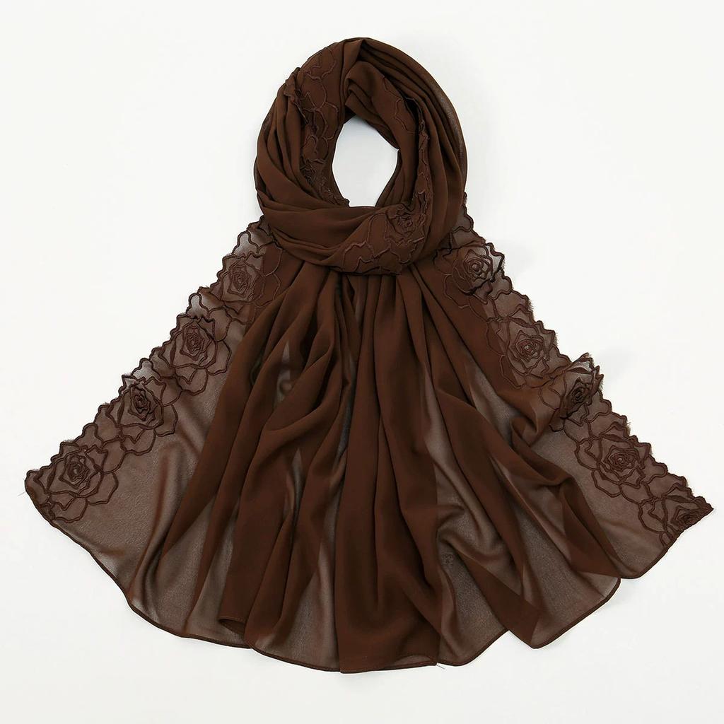 Malaysia Indonesian Embroidered Chiffon Headscarf Shawl Turban Head Wraps High-Quality Breathable Ladies' Scarf 75*180cm