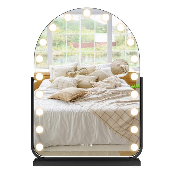 Vanity Mirror with 17 LED Lights, Curved Table Top Makeup Mirror, Rotatable Base Makeup Mirror with 10x Magnifying Glass, Touch