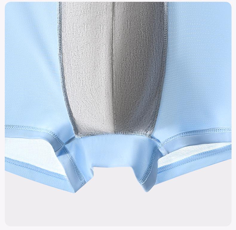 Men's Large Ice Silk Cooling Mid-Waist Boxer Briefs: Breathable, Thin, Graphene Antibacterial Underwear for Summer.
