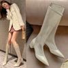 Women'S Summer Long Boots Mesh Breathable Cool Pointed Toes Sandals High Heel Zippered Knee-High Gladiator Sandals Boots
