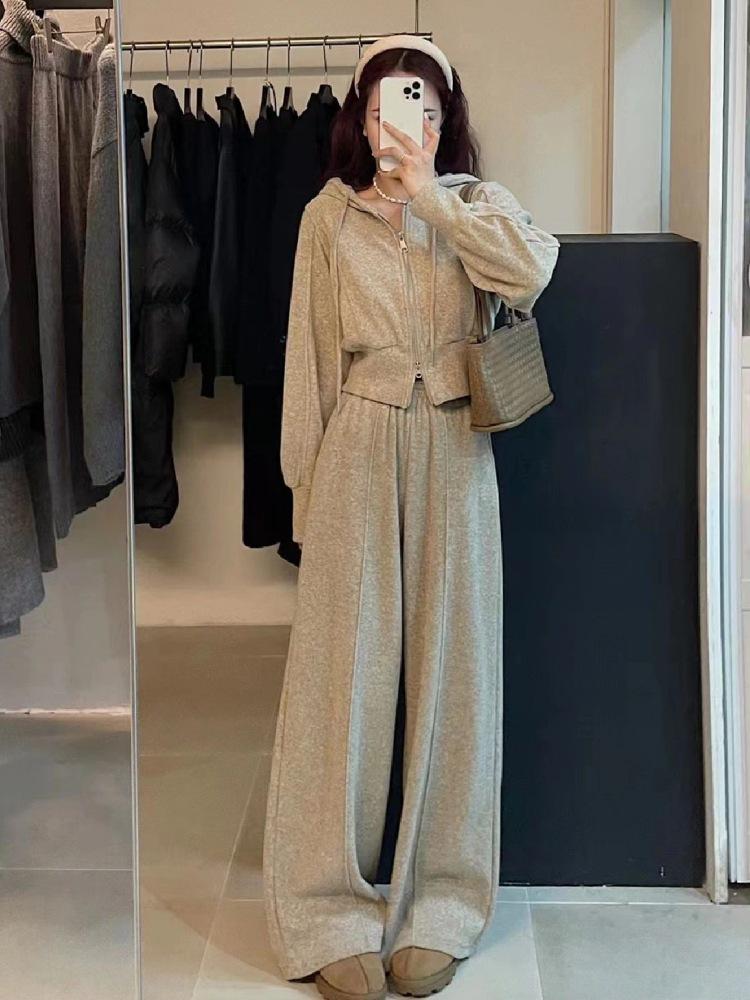 

Women s Casual Korean Style Hooded Sweatshirt and Wide Leg Pants Set S (for 85-100 lbs)