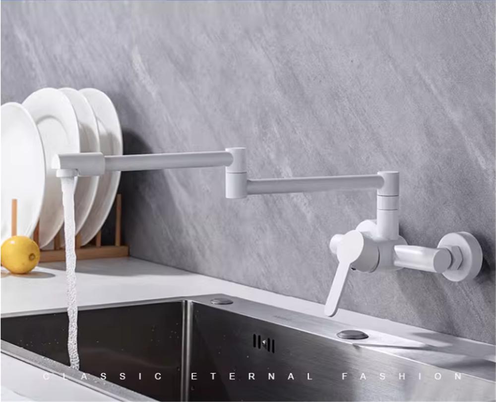 Svart Kastrullpåfyllningstapp Vit Hopfällbar Kökskran Varmt och Kallt Enhålskran Vridbar Hopfällbar Pip Borstat Guld Mässing