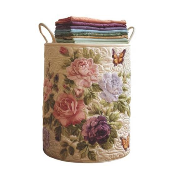 Quilted Laundry Basket Fabric Floral Storage Basket with Handles Boho Clothes Basket for Laundry Nursery Bedroom Garments Kids Toys