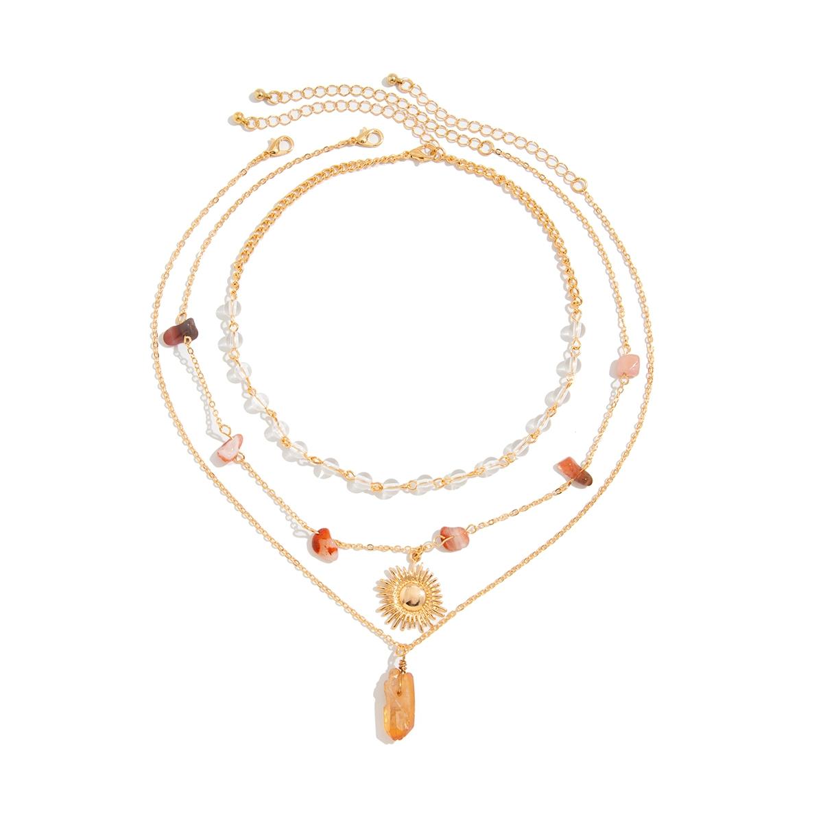 

Набор ожерелий из 3 предметов с подсолнухом из имитации бирюзы, модный ретро-стиль с аксессуарами для платья золотой