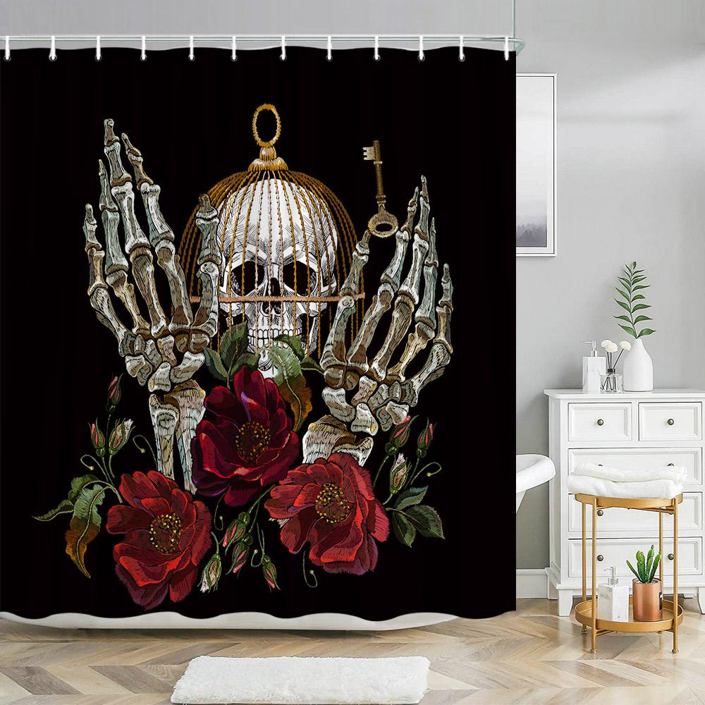 Scary Halloween Shower Curtains Black Cat Pumpkin Shower Curtain Witch Purple Bat Spider Web Cloth Shower Curtain Bathroom Decor