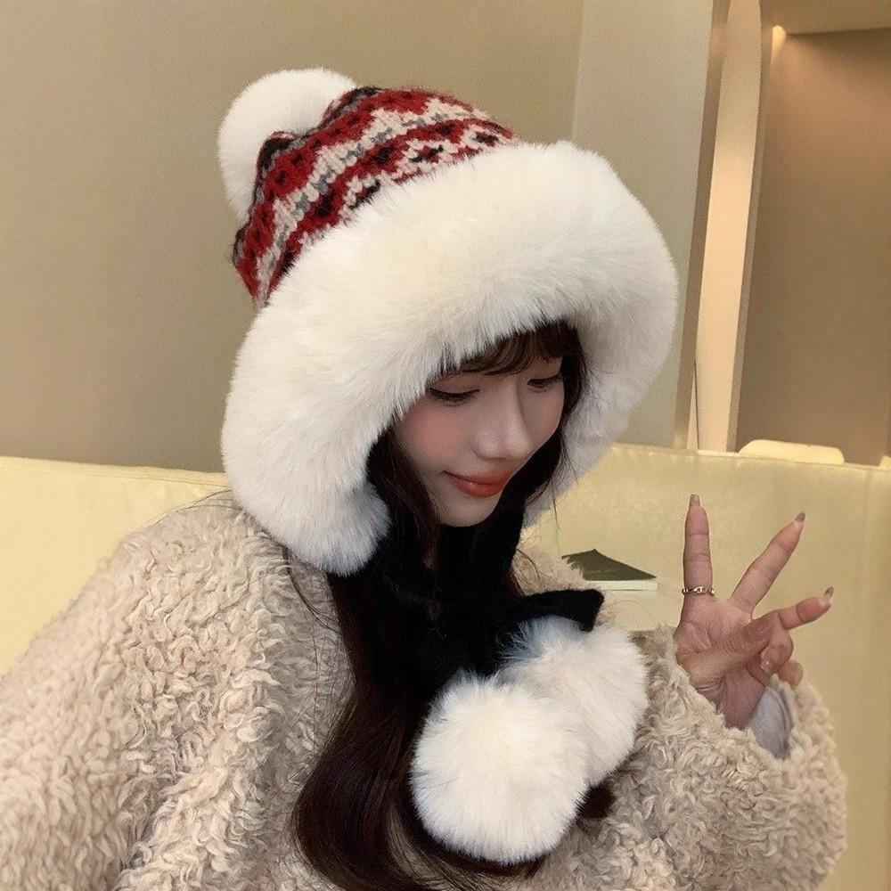 Thick Knitted Plush Hat Warm Pullover Beanie Hat Fashion Ear Protection Hat  Autumn Winter