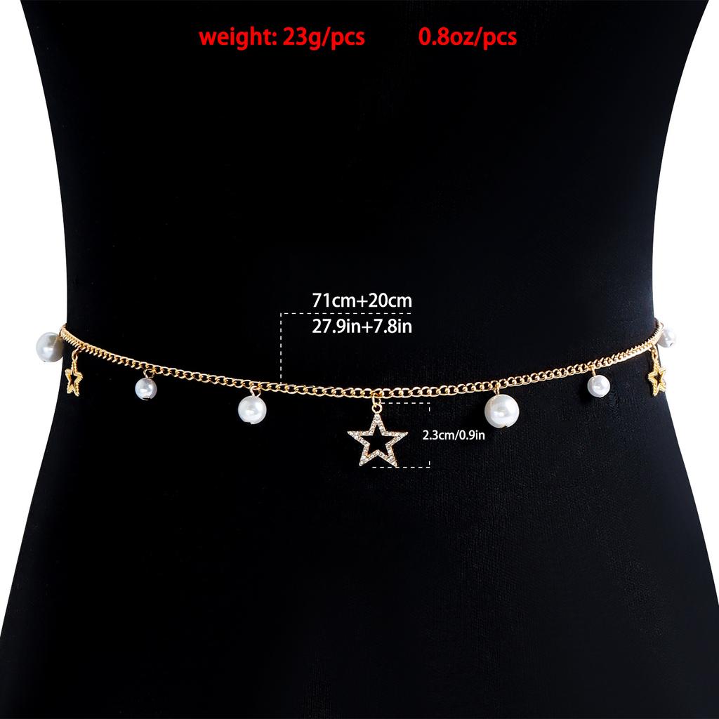 Fashion sweet and cool single-layer imitation pearl five-pointed star pendant waist chain, versatile and simple body chain