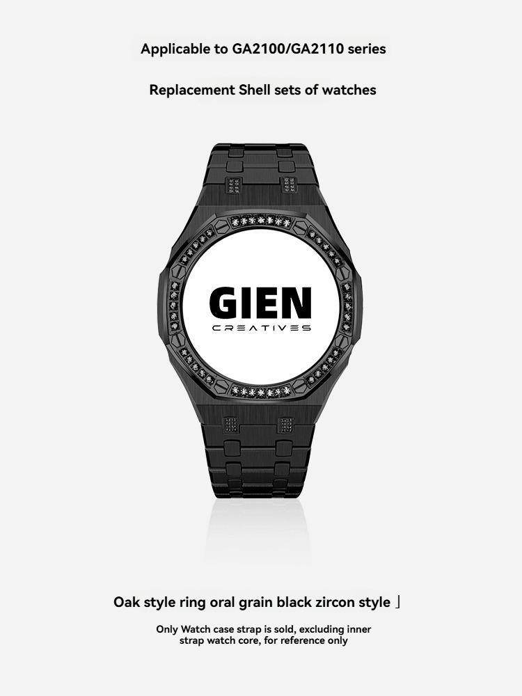 Pro hodinky Casio G-SHOCK Black Knight GA-2100/GA-2110/GA-B2100 Modifikované pouzdro s černým diamantem Sada nerezového řemínku Příslušenství