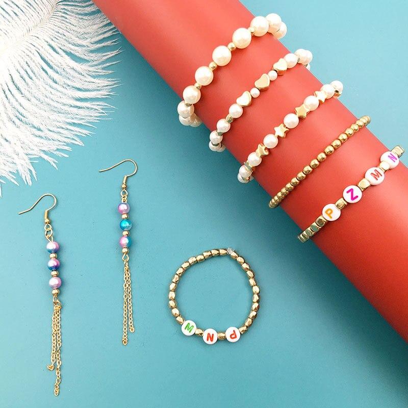 720pcs/Box Golden Star Heart Round CCB Spacer Beads with ABS Imitation Pearls Set for DIY Fashion Jewelry Making