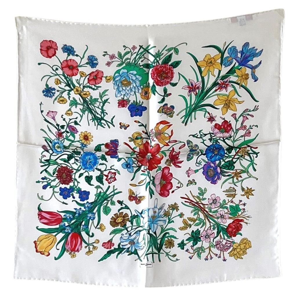 Massimo Ravinale Silk 50x50cm Made In Fiore Bianco Women's 100% Scarf, Oval, Square, Italy,