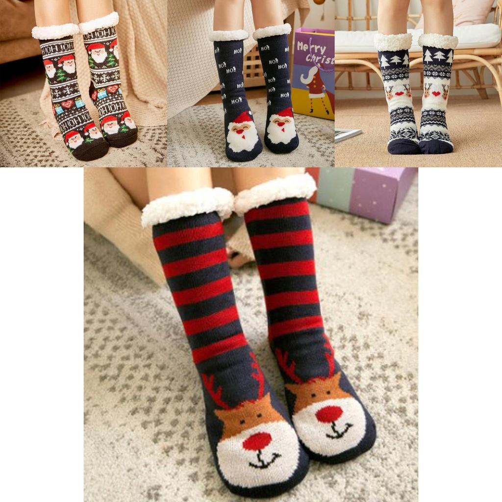 Chaussettes pantoufles de Noël confortables avec une doublure luxueuse en fausse polaire pour le confort de la famille