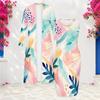Women Plus Size Printed Two Piece Set Long Sleeve Open Front Cardigan Sleeveless Bodycon Dress