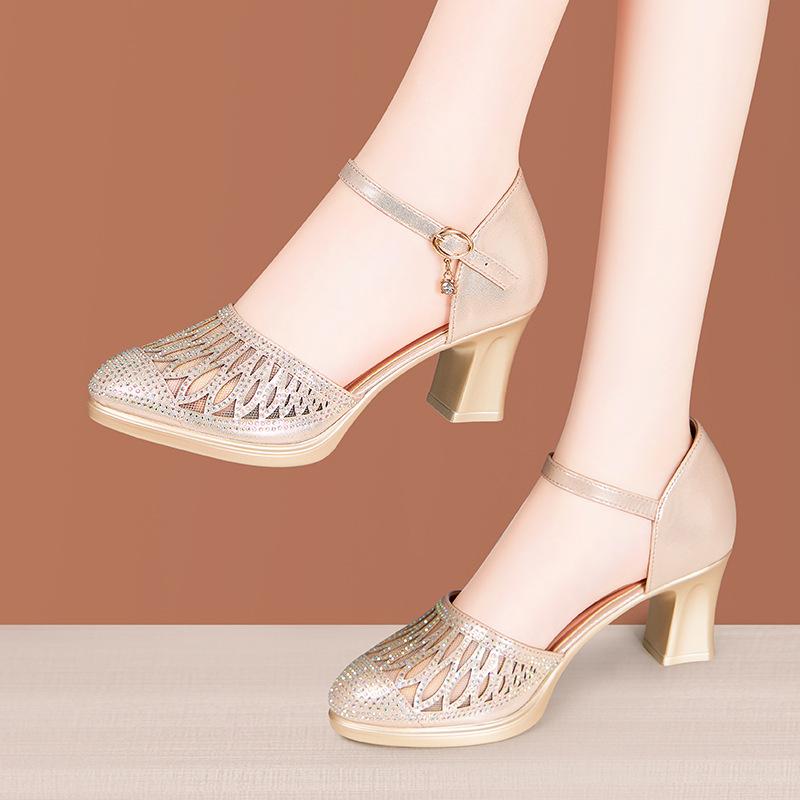 

5см 7см Элегантные сетчатые туфли с острым носком и стразами, сандалии на платформе, весна-лето 2025, сандалии на среднем блочном каблуке для офиса, для модели 41