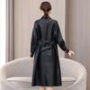 Womens Mid-Long Sheepskin Leather Coat Winter Elegant Office Wear Oversized Fit Black Army Green Burgundy