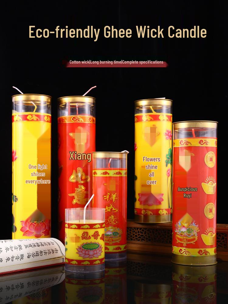 Ghee Candle: Smokeless, Tasteless 7-Day Lamp with 3-Plant Offering Burner Yellow Lotus Cup - 1 Piece for 1 Day