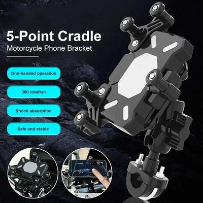 New Motorcycle Mobile Phone Holder Navigation Bracket 360° Rotation Shockproof Bike Handlebar Rearview Mirror Mount GPS Clip