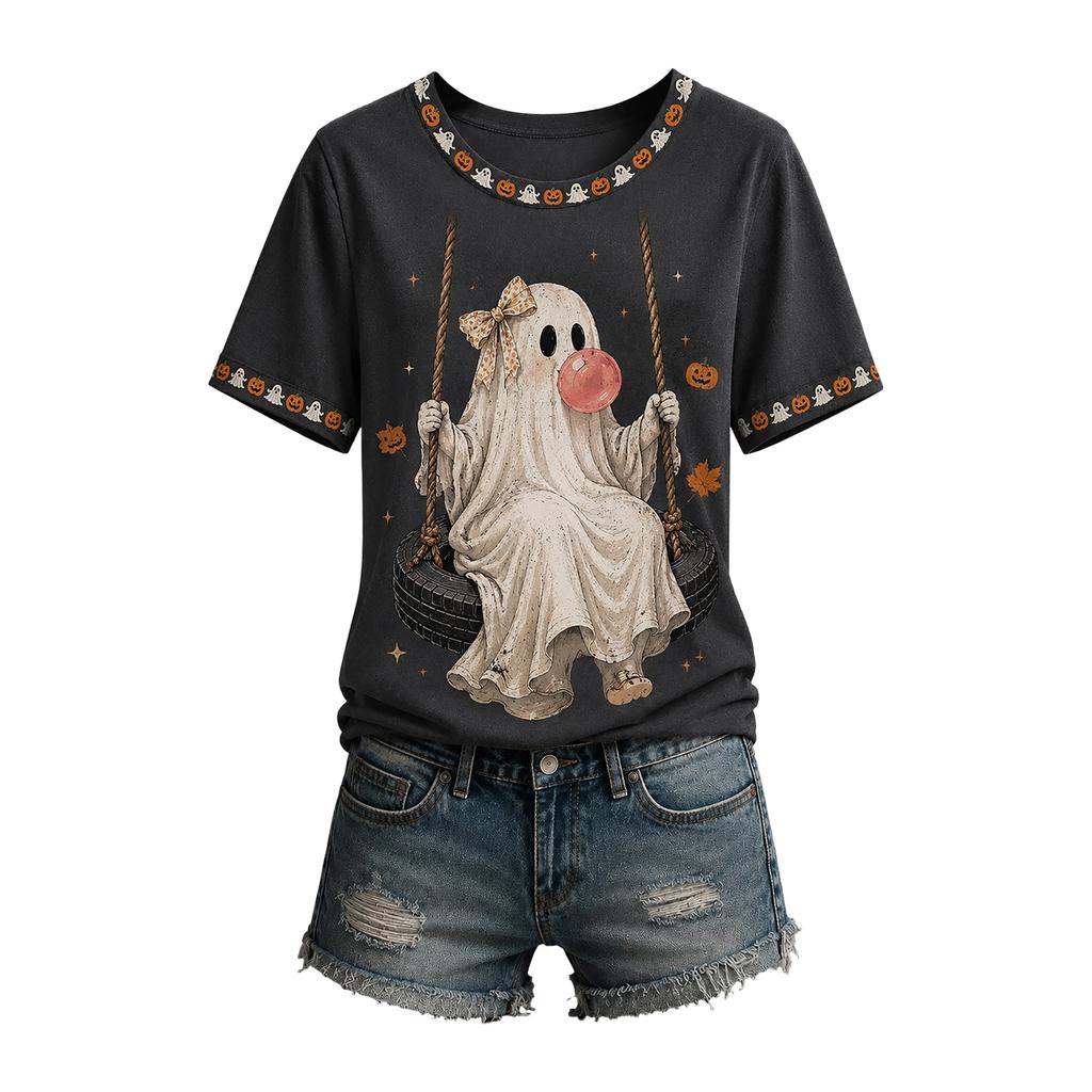 Women's Casual Halloween Print Short Sleeve T-Shirt