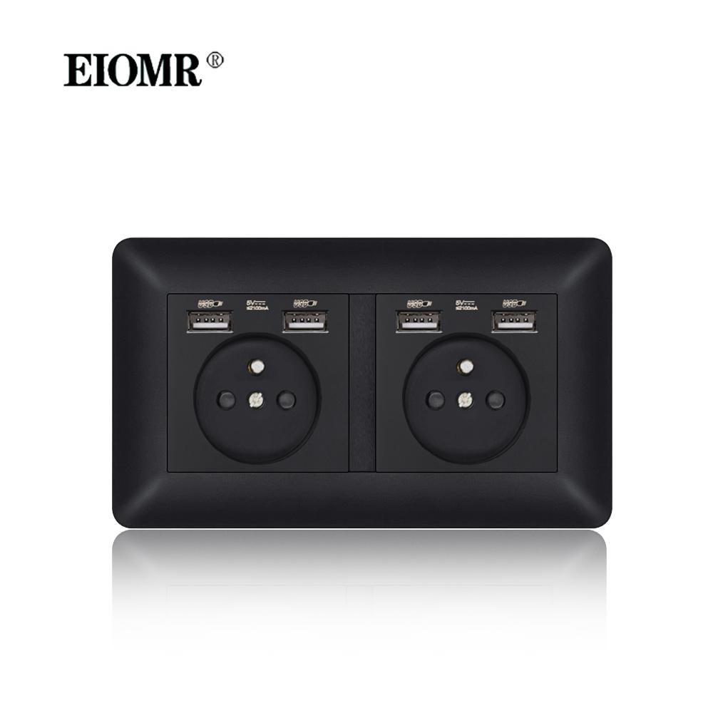 EIOMR France Standards Grounded Wall Socket 16A 250V with USB and Type-C Port Quality Curved Flame Retardant Panel Power Socket