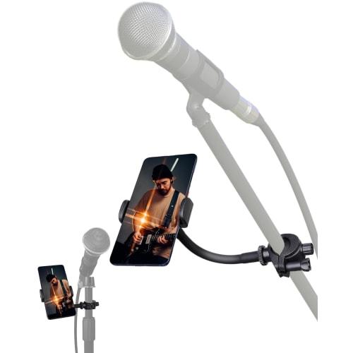 ROTKUEIEE Smartphone Holder for Microphone Stands, Music Stands, and Phones, Precision-Made, Adjustable Angle, Space-Saving, Portable, Ideal for Live