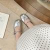 Retro silver French flat bottom inner height increase light mouth single shoes women's summer 2025 new versatile soft sole Mary Jane women's shoes