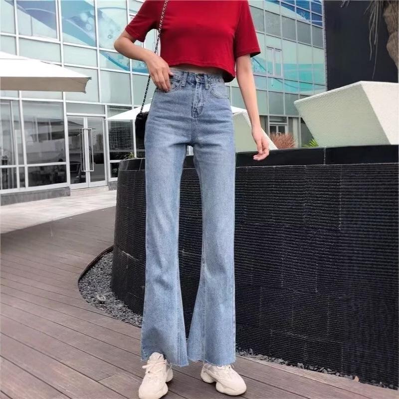 

Трендовые джинсы клеш с высокой талией в стиле Харадзюку, стройнящие, ретро L синий