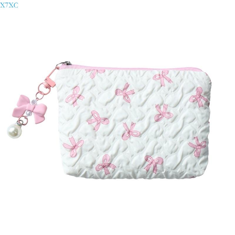 X7XC Travel Makeup Bag Cosmetic Bag Large Capacity Skincare Organisers Lovely Bows Makeup Storage Bag Aesthetic Toiletry Bag