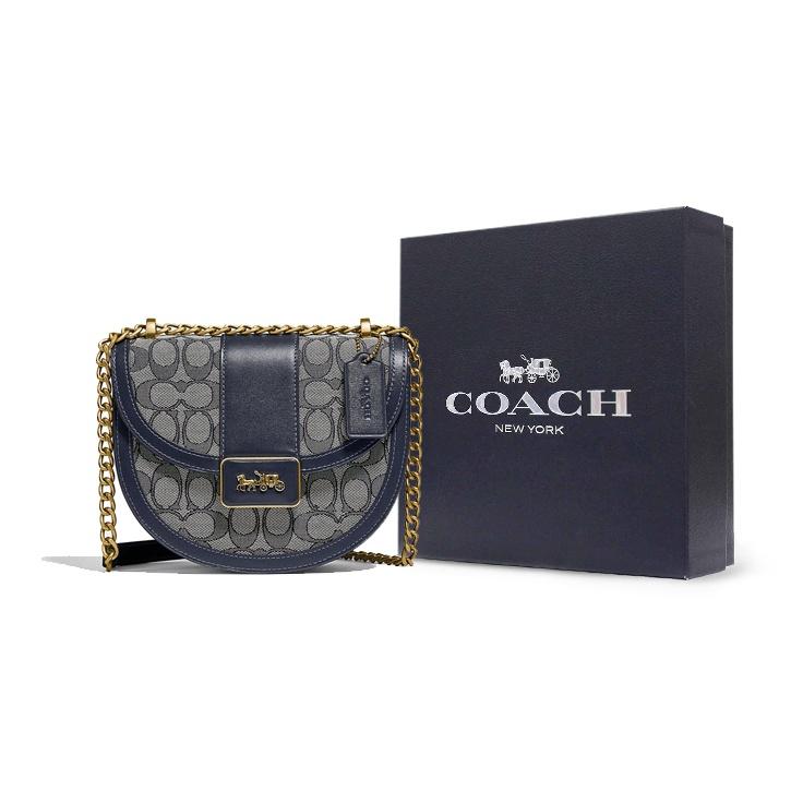 Coach Alie 20 Saddle Signature Jacquard And Leather Crossbody Bag Women Crossbody Bag Navy-Blue C3464-B4RH3