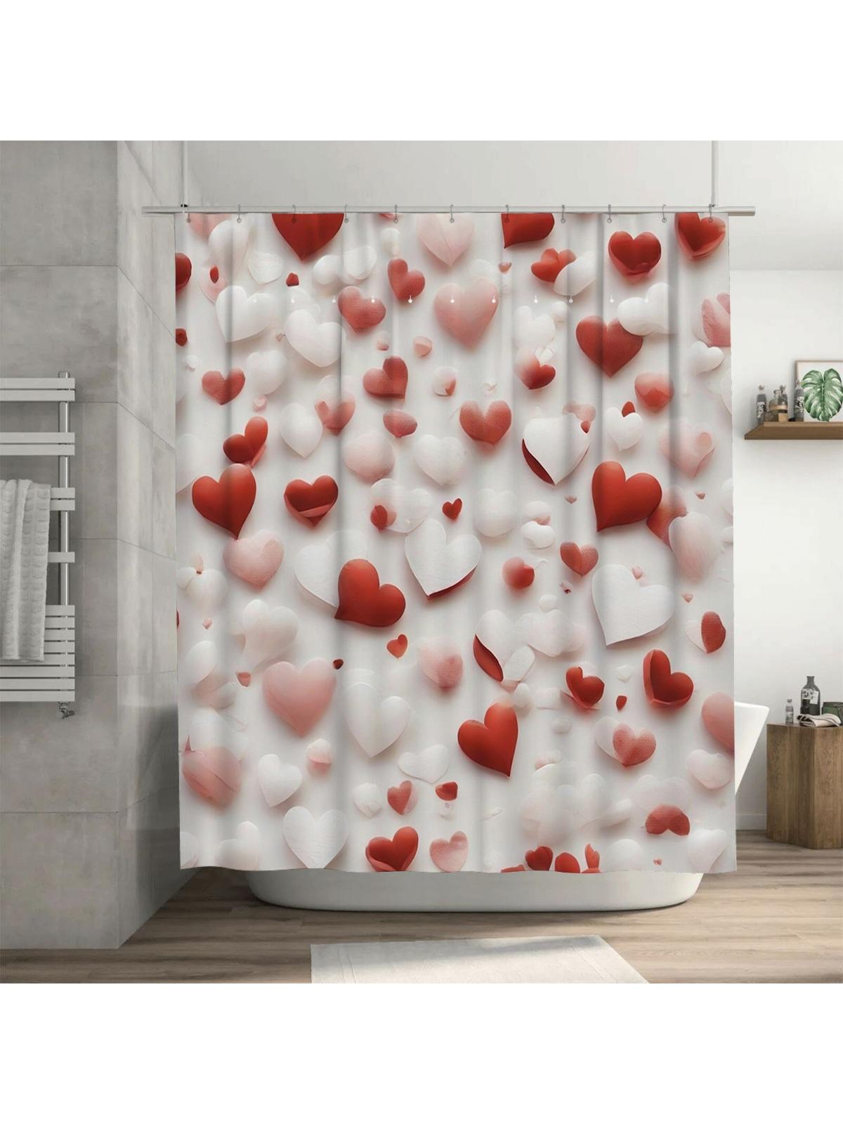 3D Red and White Hearts Shower Curtain | Romantic Bathroom Decor 90X180cm