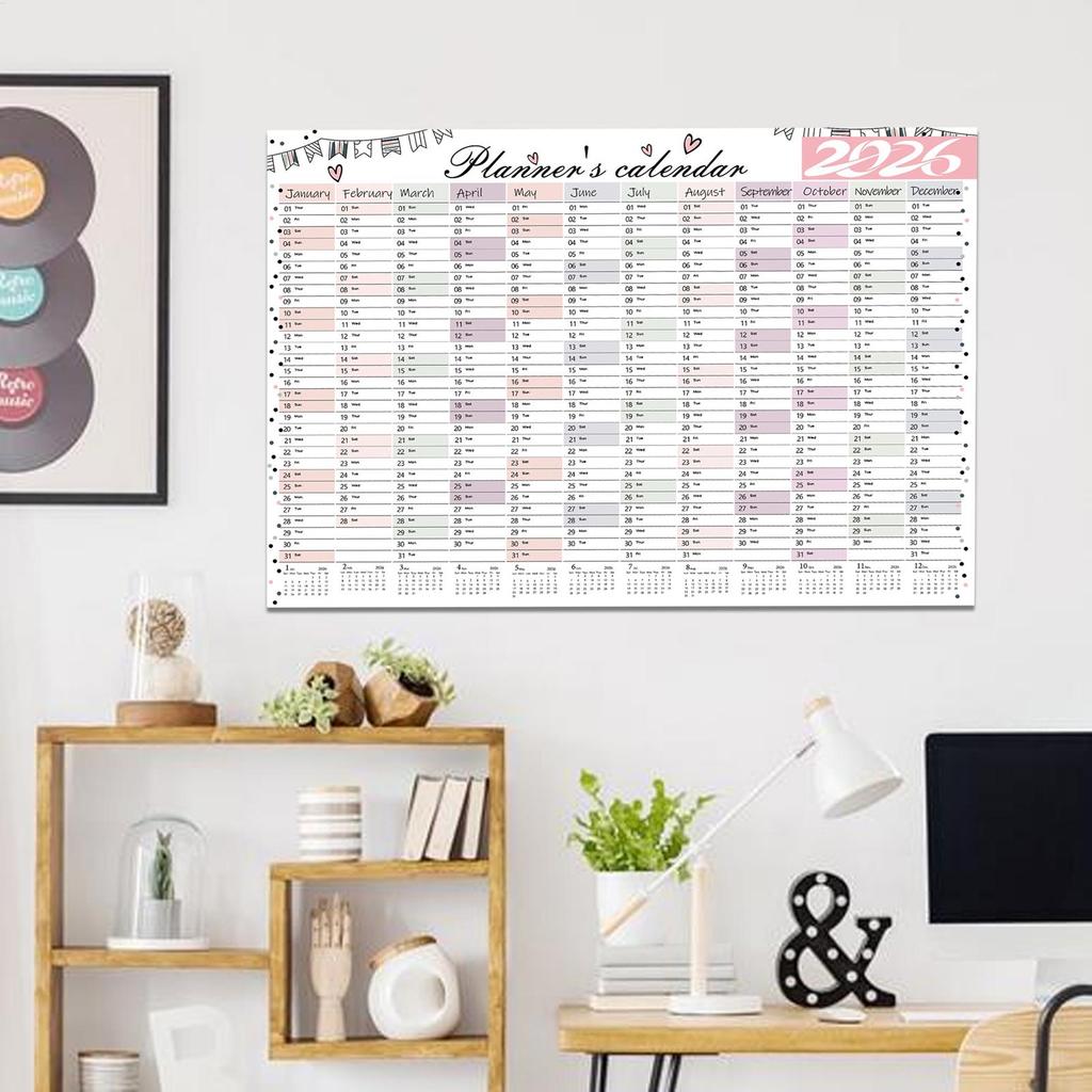 2026 Large Wall Calendar 12-Month Vertical Hanging Planner Big Grid Paper for Office & Home, School Classroom Planning