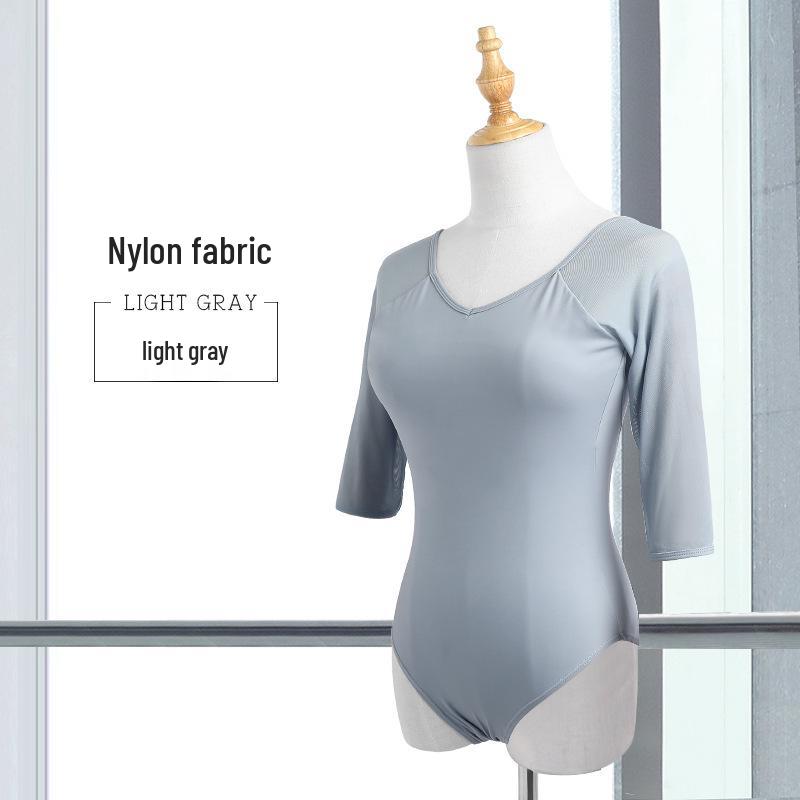 Women's Black Three-Quarter Sleeve Ballet Leotard for Dance Practice and Exams