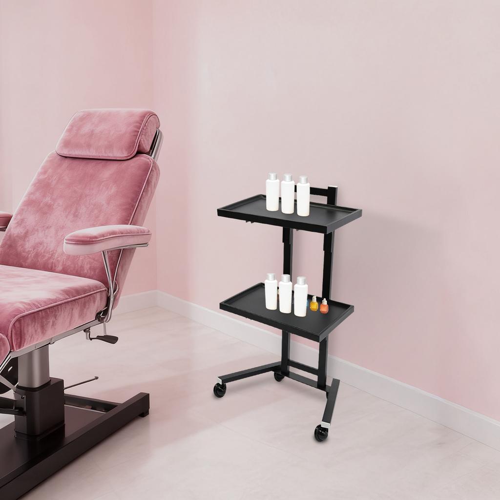 Adjustable Height 2-Tier Hairdressing Trolley, Styling Station for Barber & Beauty Salon Organization, Mobile Storage Solution