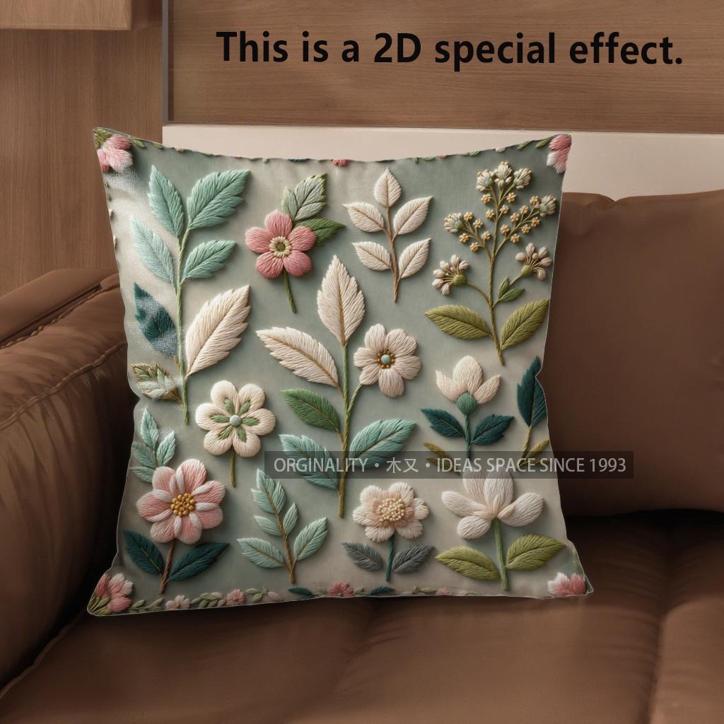 2D Vintage Embroidered Style Floral Throw Pillow Covers Pattern Cushion Cover Suitable For Sofa Bedroom Car Pillow Cover