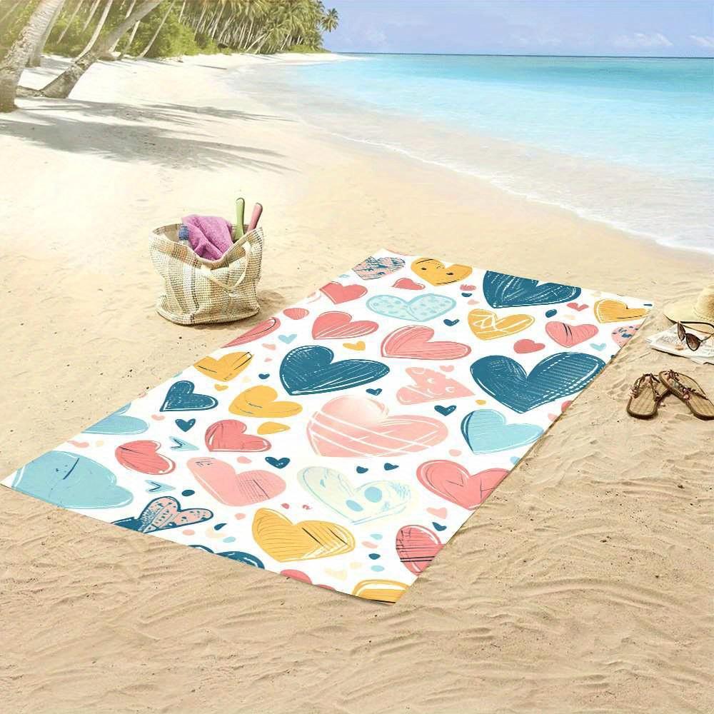 Microfiber Colorful Heart Pattern Beach Towel Quick- Ultra-Fine Fibers with Strong Wrap Design for Pool and Seaside Use