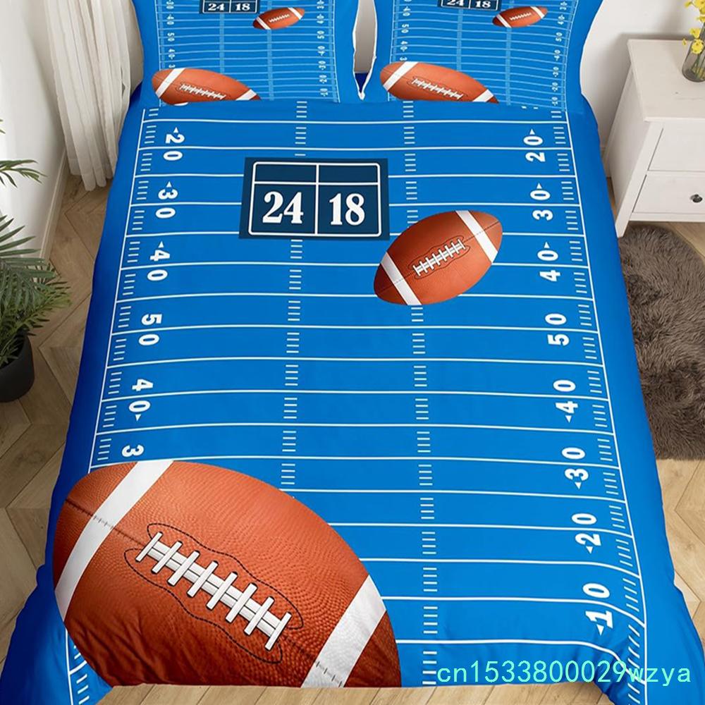 Boys Rugby Sports Duvet Cover Queen Football Bedding Set Ball Sport Comforter Cover Black Tie Dye Quilt Cover With 2 Pillowcases