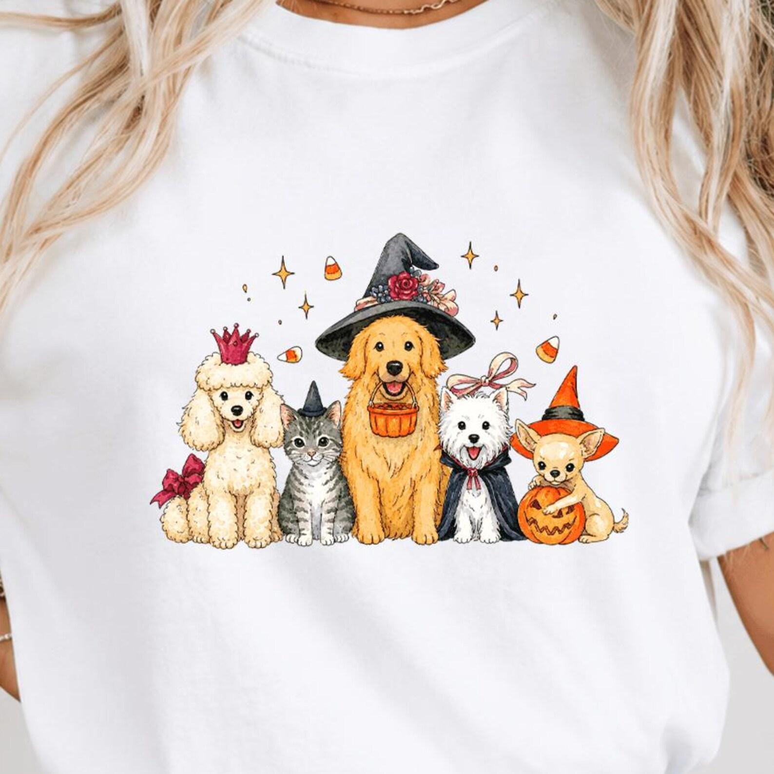Halloween Ghost Dog Shirt, Cute Ghots Dog T-shirt, Spooky Season Outfit, Retro Halloween Tees, Halloween Dog Clothing Gifts L